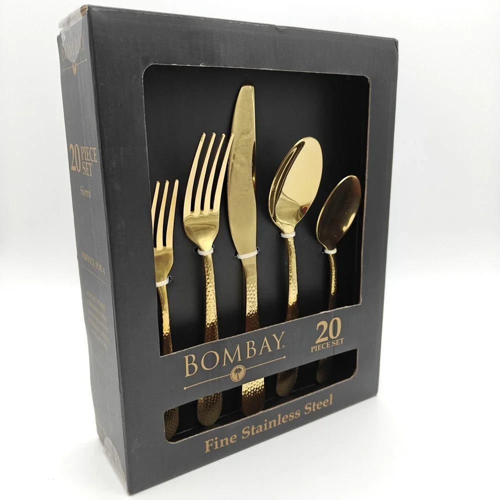 Bombay SIERRA 20 pc Fine Stainless Steel Gold Flatware Set for 4